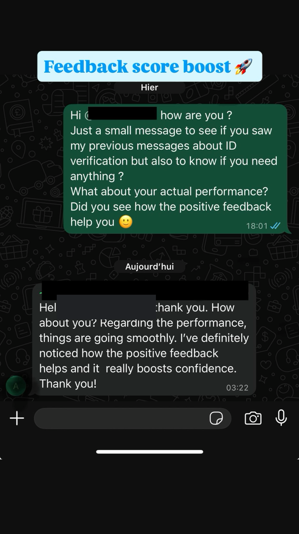 Testimonial: Feedback score