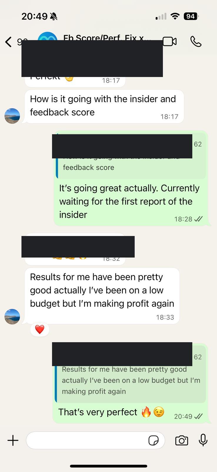 Testimonial: Feedback score