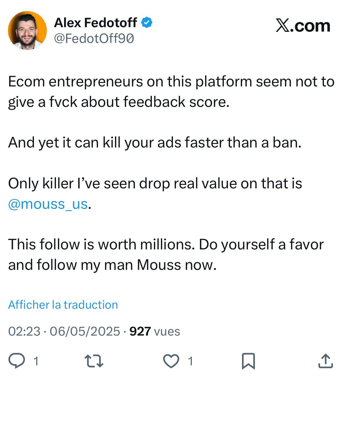 Testimonial: Feedback score